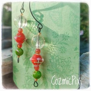 Earrings Jasper Citrine & Blown Glass